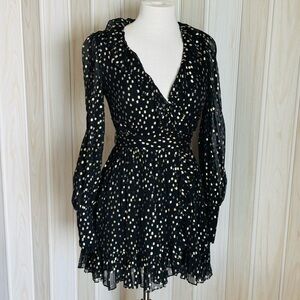 Zimmermann Black  Wrap Dress with  a golden  touch ,Bishop Sleeves.